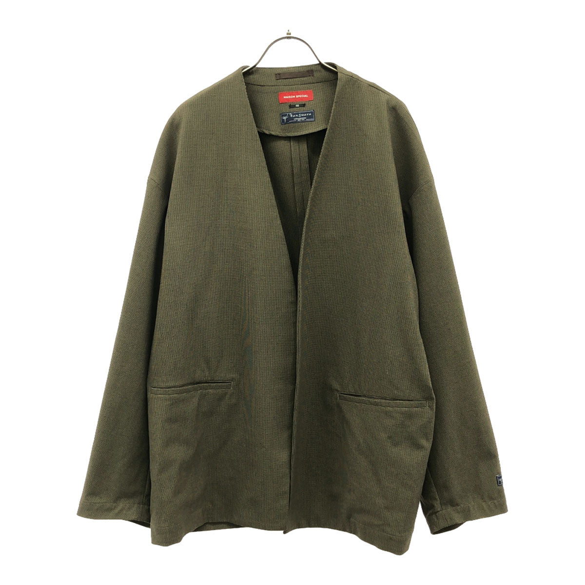 MAISON SPECIAL メゾンスペシャル 千鳥柄 ノーカラージャケット 46 ブラウン Banswara メンズ