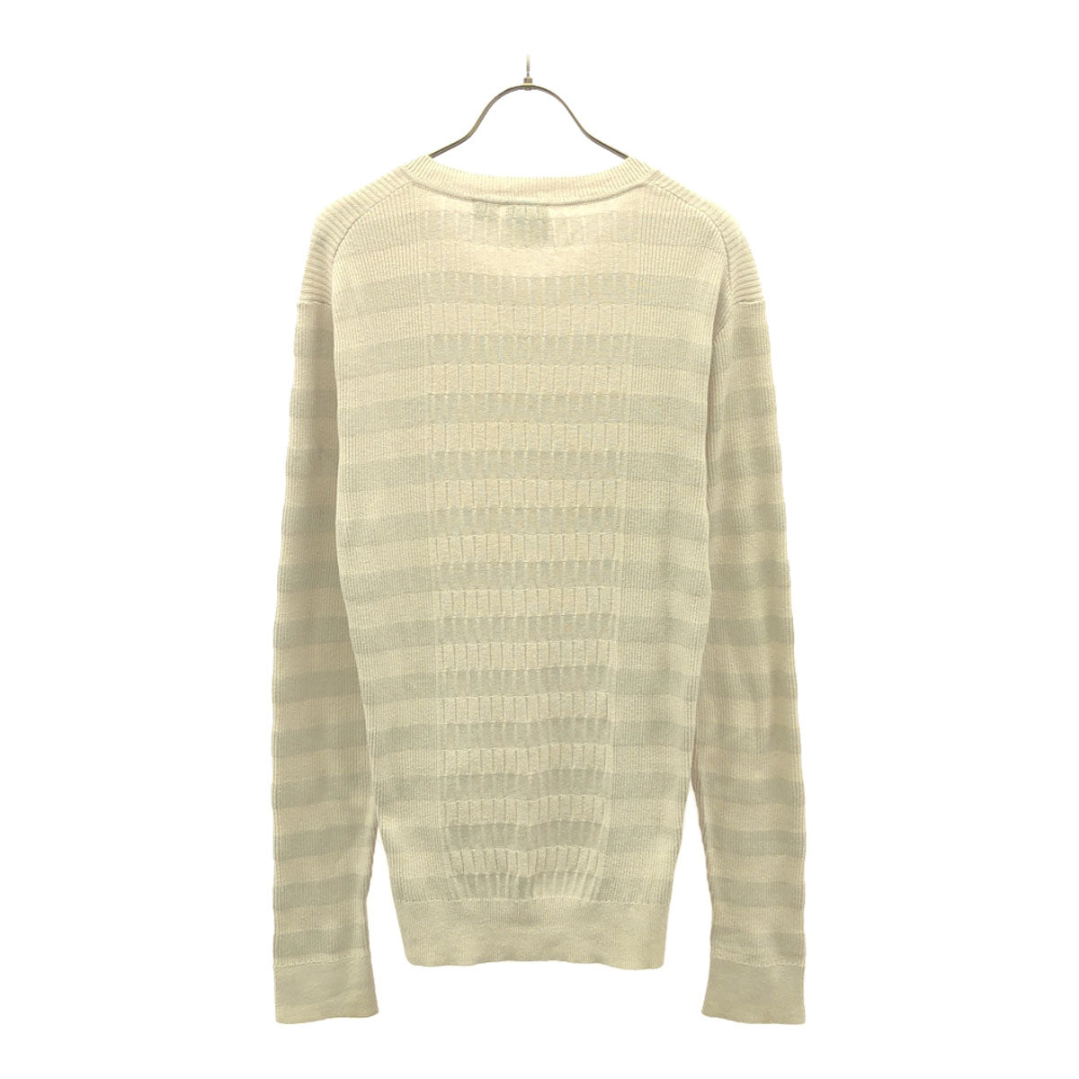 ARMANI EXCHANGE アルマーニ エクスチェンジ ボーダー柄 長袖 Vネック セーター M ベージュ系×グレー系 ニット レディース