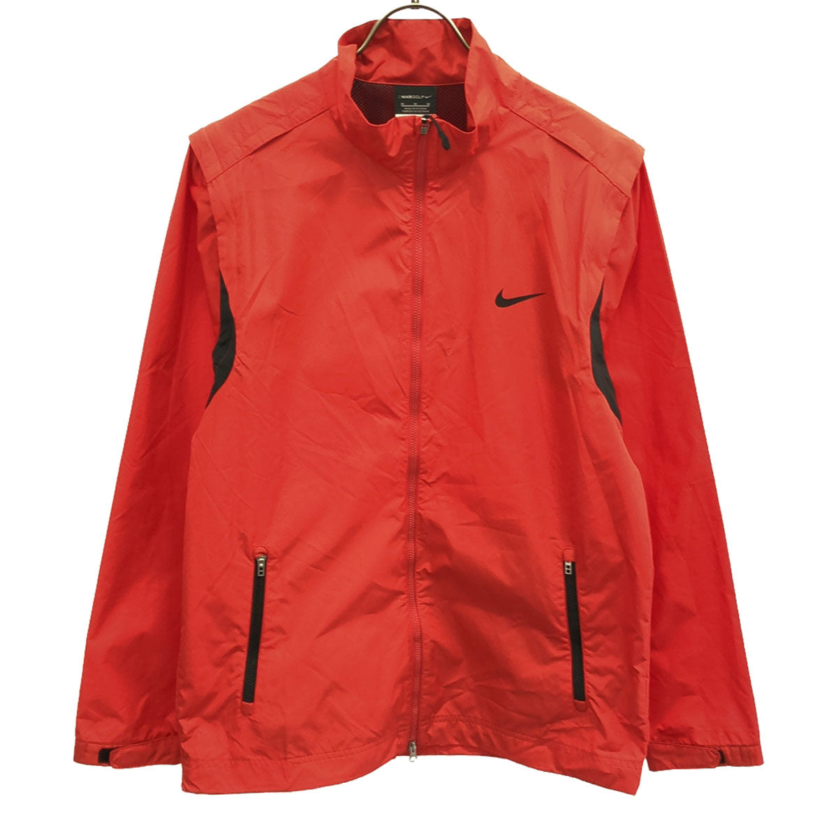 NIKE ナイキ ロゴプリント ゴルフ ウインドブレーカー M レッド ダブルファスナー トレーニング ジャケット メンズ