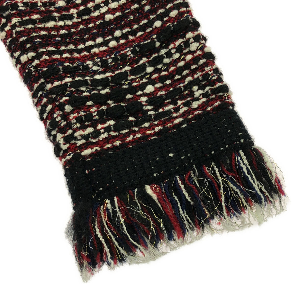 DENHAM デンハム 日本製 ウールブレンド クラッシュ ツイードジャケット F ブラック×ホワイト×レッド ノーカラー レディース