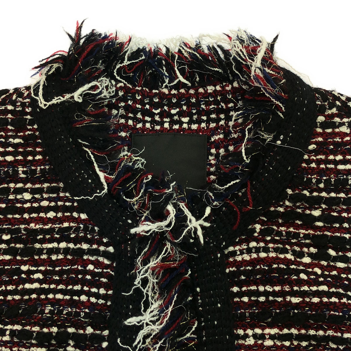 DENHAM デンハム 日本製 ウールブレンド クラッシュ ツイードジャケット F ブラック×ホワイト×レッド ノーカラー レディース