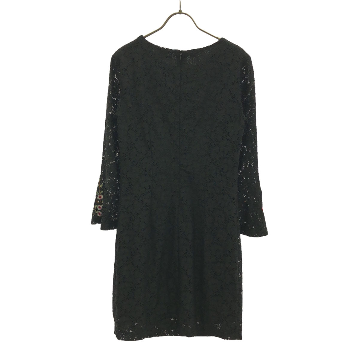 Desigual デシグアル 刺繍 花柄 長袖 レース ワンピース 40 ブラック レディース