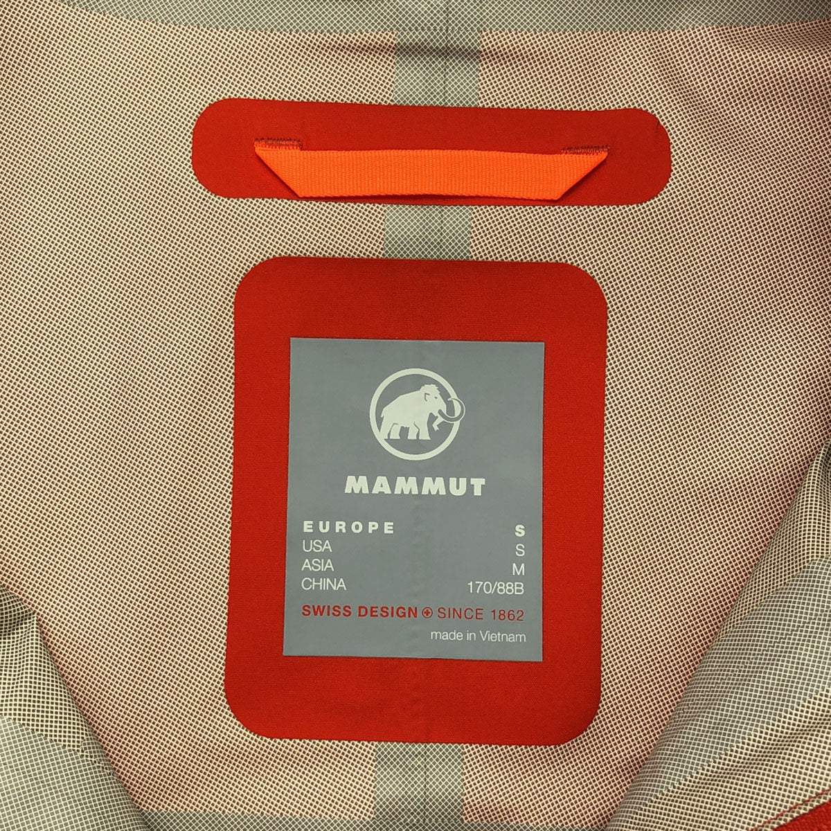 Mammut マムート ロゴ刺繍 長袖 マウンテンパーカー S オレンジ系 収納袋付き ダブルファスナー アウトドア メンズ