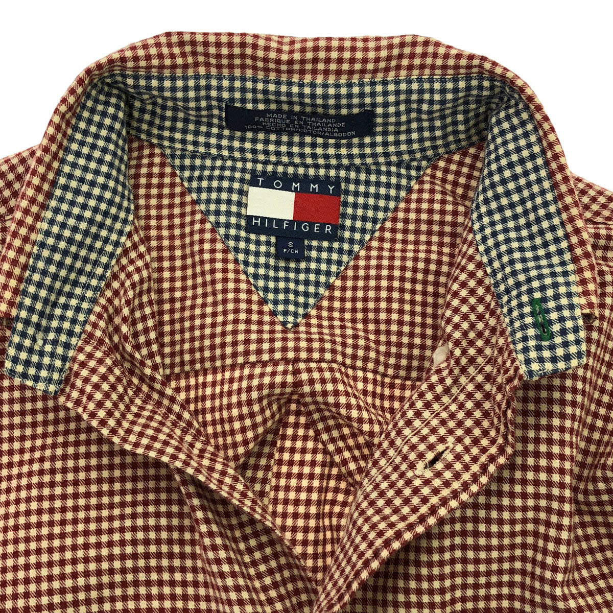 TOMMY HILFIGER トミーヒルフィガー 90s オールド フラッグタグ チェック柄 長袖 ボタンダウンシャツ S レッド×ホワイト メンズ