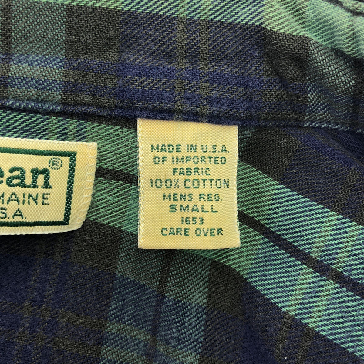 L.L.Bean エルエルビーン 80s USA製 ヴィンテージ チェック柄 長袖 コットンシャツ S グリーン系×ネイビー系 アウトドア メンズ