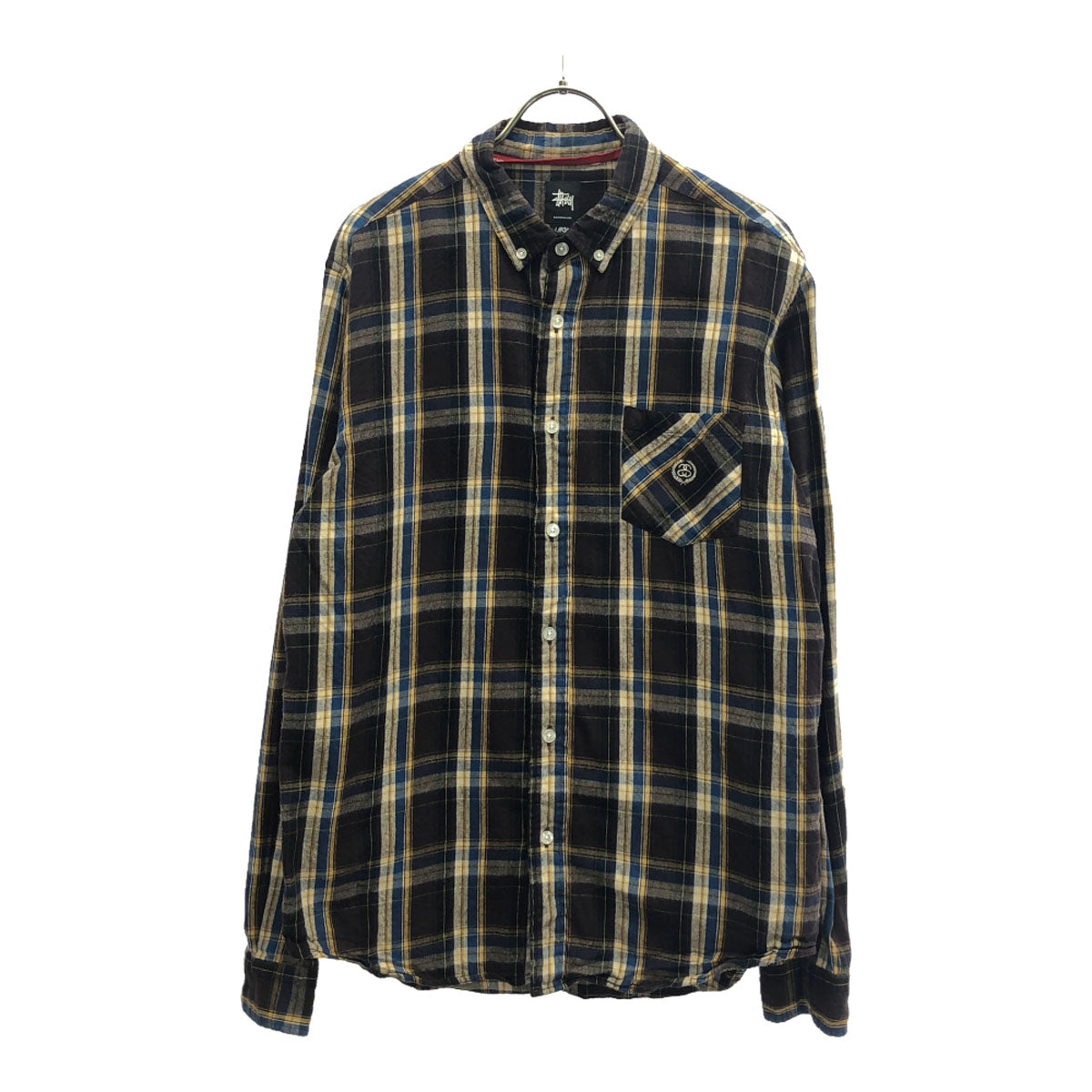 STUSSY ステューシー 日本製 チェック柄 長袖 ボタンダウンシャツ L ブラウン系×ブルー メンズ