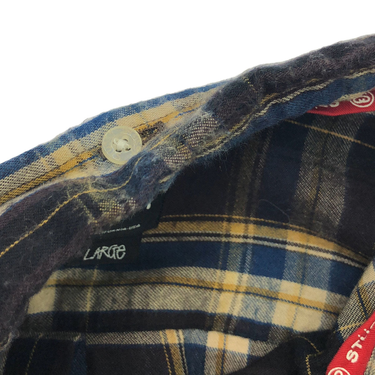 STUSSY ステューシー 日本製 チェック柄 長袖 ボタンダウンシャツ L ブラウン系×ブルー メンズ