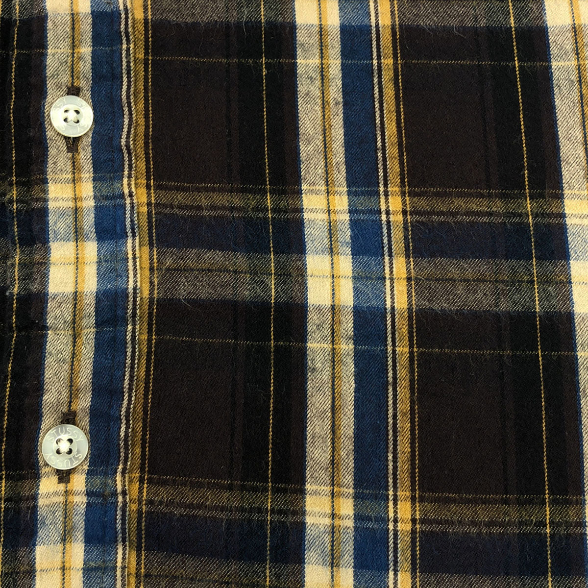 STUSSY ステューシー 日本製 チェック柄 長袖 ボタンダウンシャツ L ブラウン系×ブルー メンズ