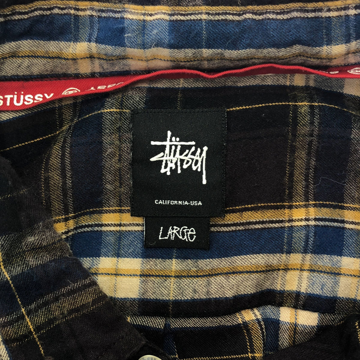 STUSSY ステューシー 日本製 チェック柄 長袖 ボタンダウンシャツ L ブラウン系×ブルー メンズ