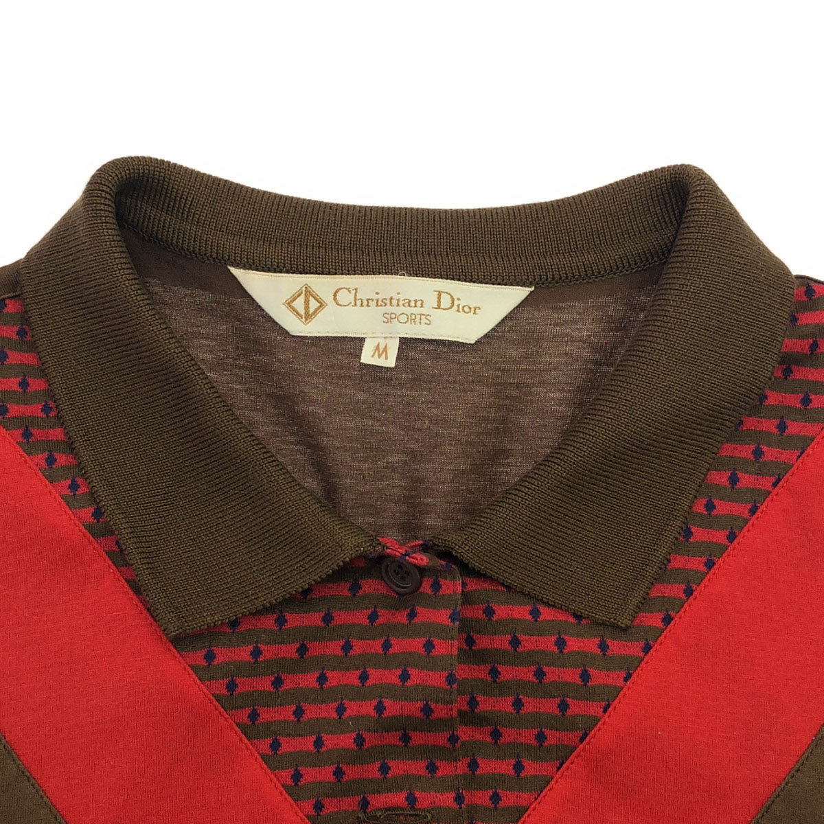 Christian Dior SPORTS クリスチャンディオール スポーツ 80s 90s オールド 幾何学柄 長袖 ポロシャツ M ブラウン レディース