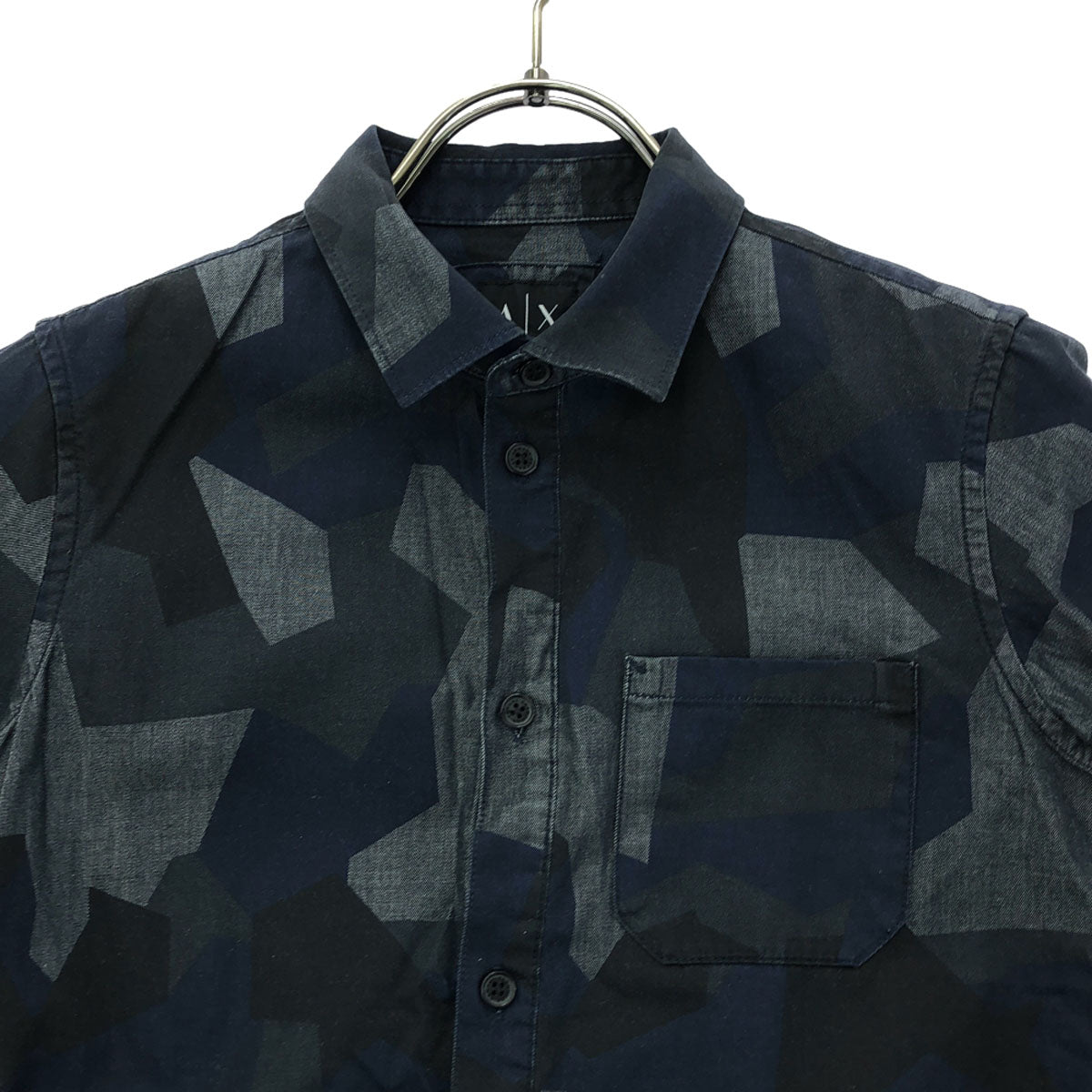 ARMANI EXCHANGE アルマーニエクスチェンジ 幾何学柄 長袖 シャツ 10A142CM グレー×ネイビー キッズ