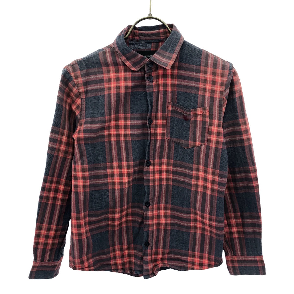 Emporio Armani エンポリオアルマーニ チェック柄 ロゴ刺繍 長袖 シャツ 10A レッド系 キッズ