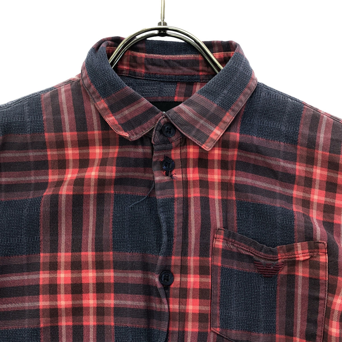 Emporio Armani エンポリオアルマーニ チェック柄 ロゴ刺繍 長袖 シャツ 10A レッド系 キッズ