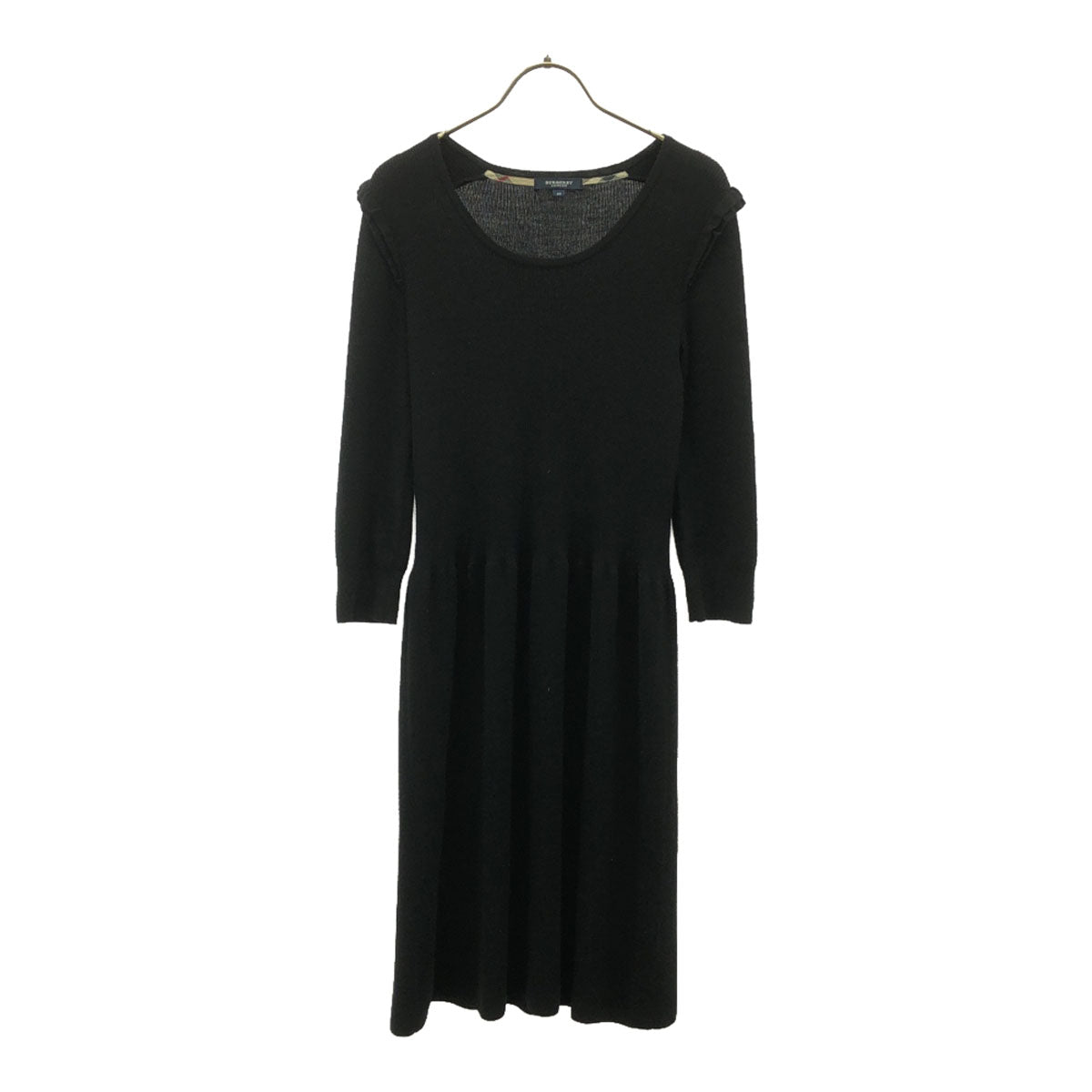 BURBERRY LONDON バーバリーロンドン 三陽商会 ウールブレンド 7分袖 ニット ワンピース 40 ブラック レディース