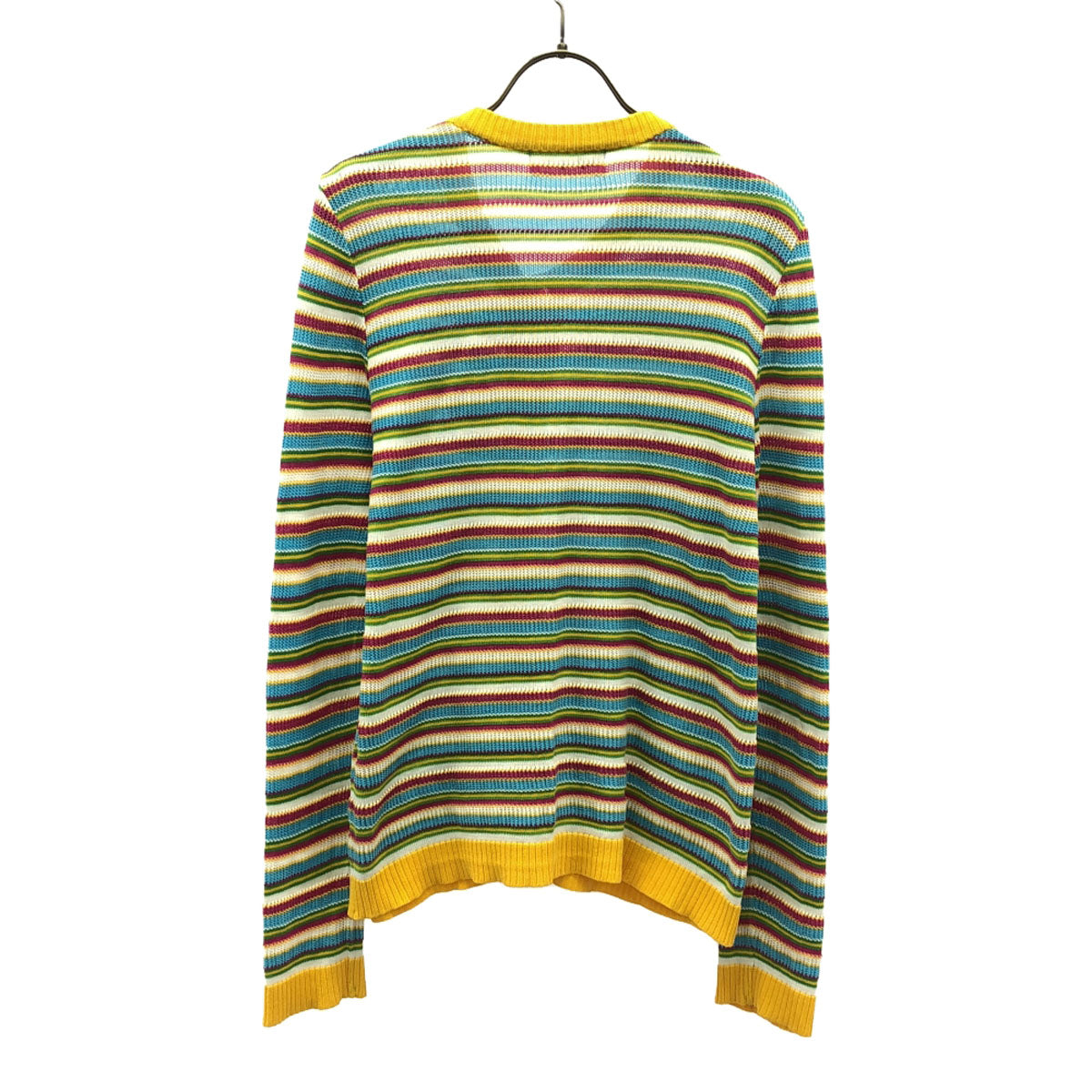 YVES SAINT LAURENT イヴサンローラン 90s オールド ボーダー柄 長袖 コットンニット カーディガン M イエロー系 レディース