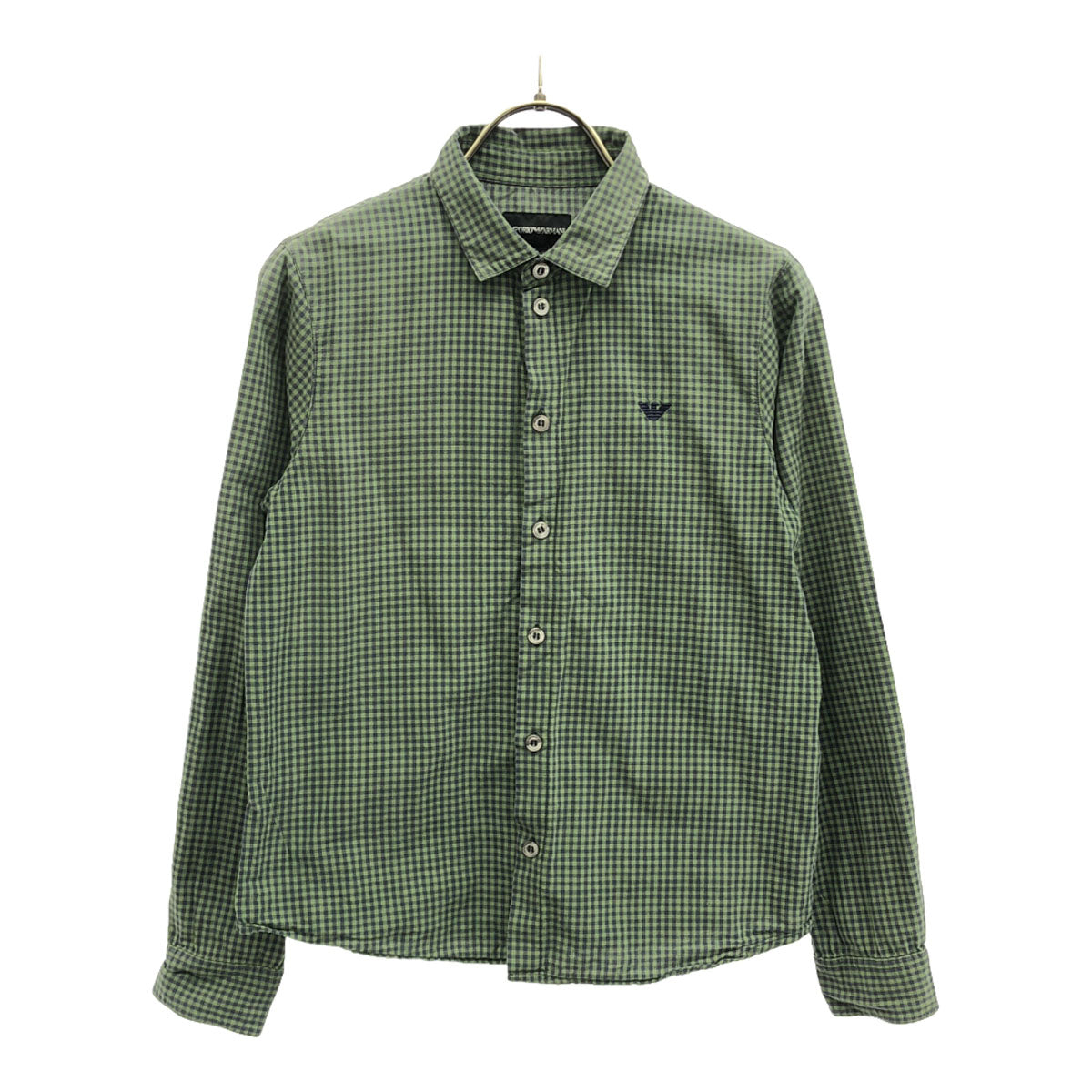 Emporio Armani エンポリオアルマーニ チェック柄 ロゴ刺繍 長袖 シャツ 12A グリーン系 キッズ
