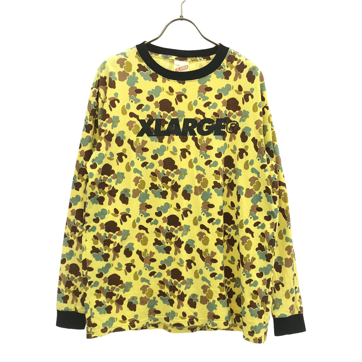 XLARGE エクストララージ 総柄 プリント 長袖 Tシャツ L イエロー系 ロンT メンズ
