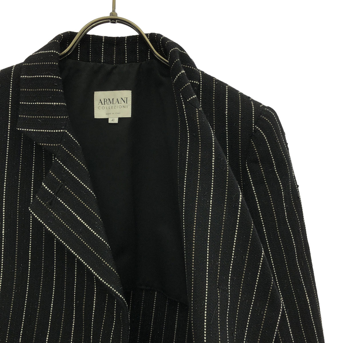 ARMANI COLLEZIONI アルマーニ コレツィオーニ イタリア製 ウールブレンド ストライプ柄 テーラードジャケット 40 ブラック レディース