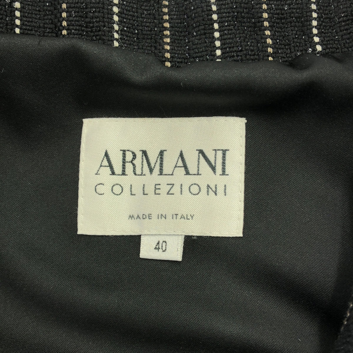 ARMANI COLLEZIONI アルマーニ コレツィオーニ イタリア製 ウールブレンド ストライプ柄 テーラードジャケット 40 ブラック レディース