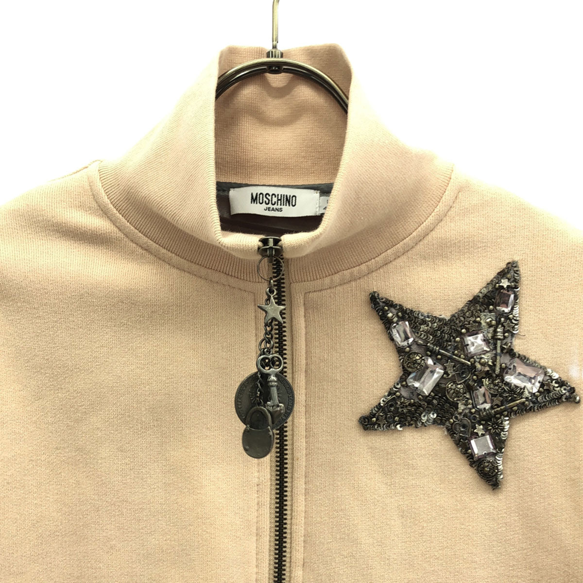 MOSCHINO JEANS モスキーノジーンズ イタリア製 ワッペン スウェット ジップジャケット 40 ピンク レディース