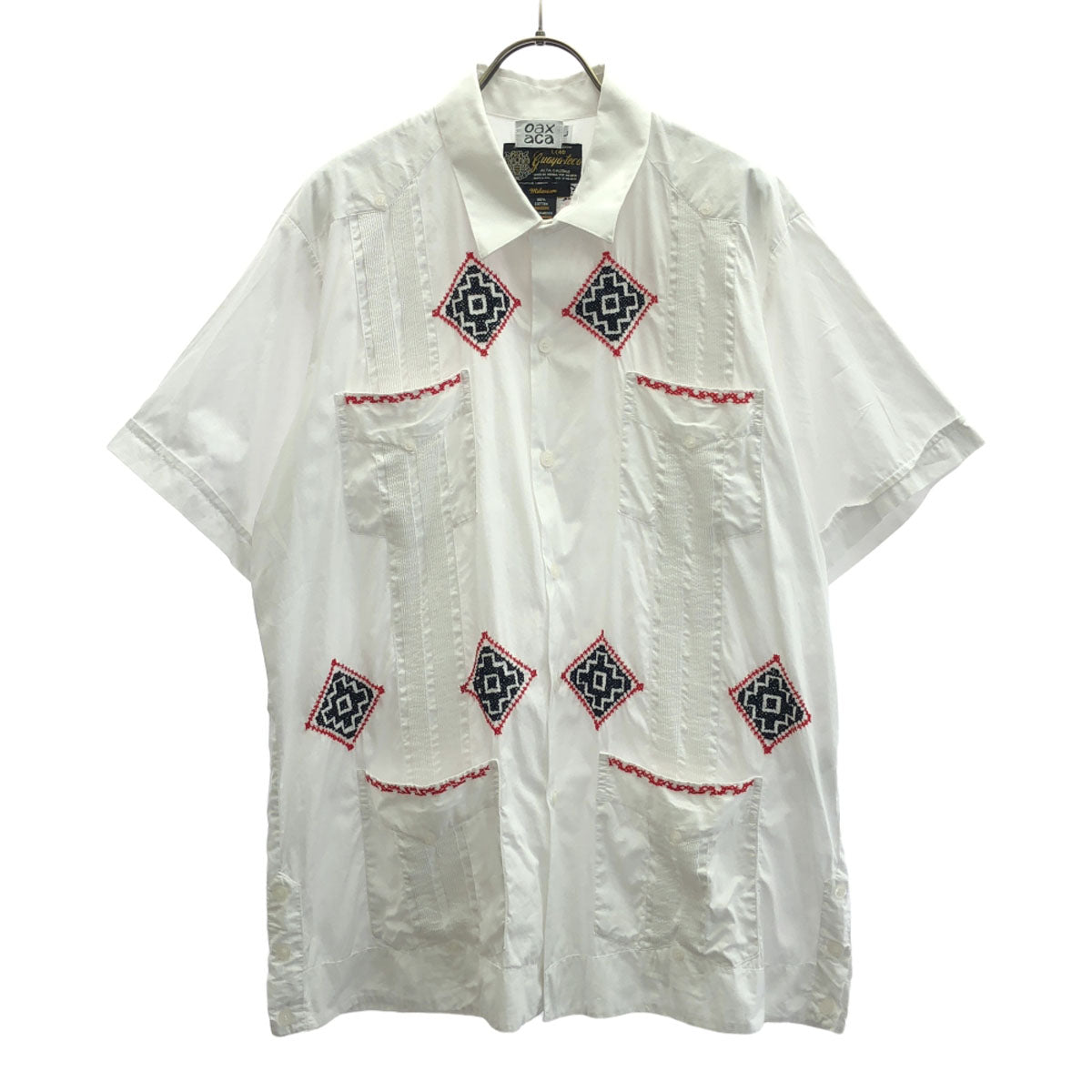 Oaxaca オアハカ 刺繍 半袖 メキシカン シャツ L ホワイト メンズ