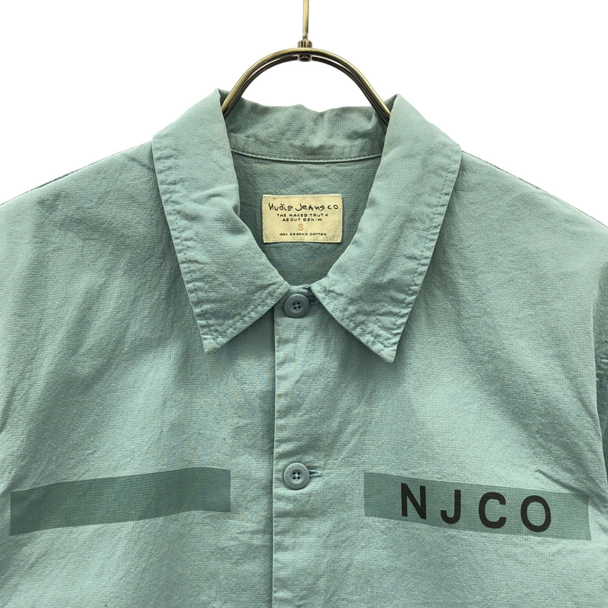 Nudie Jeans ヌーディージーンズ プリント柄 半袖 コットンシャツ S ライトブルー メンズ