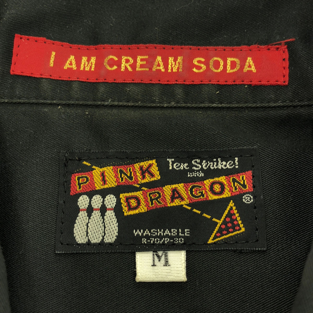 CREAM SODA クリームソーダ 日本製 PINK DRAGON ワッペン 半袖 ワークシャツ M ブラック メンズ