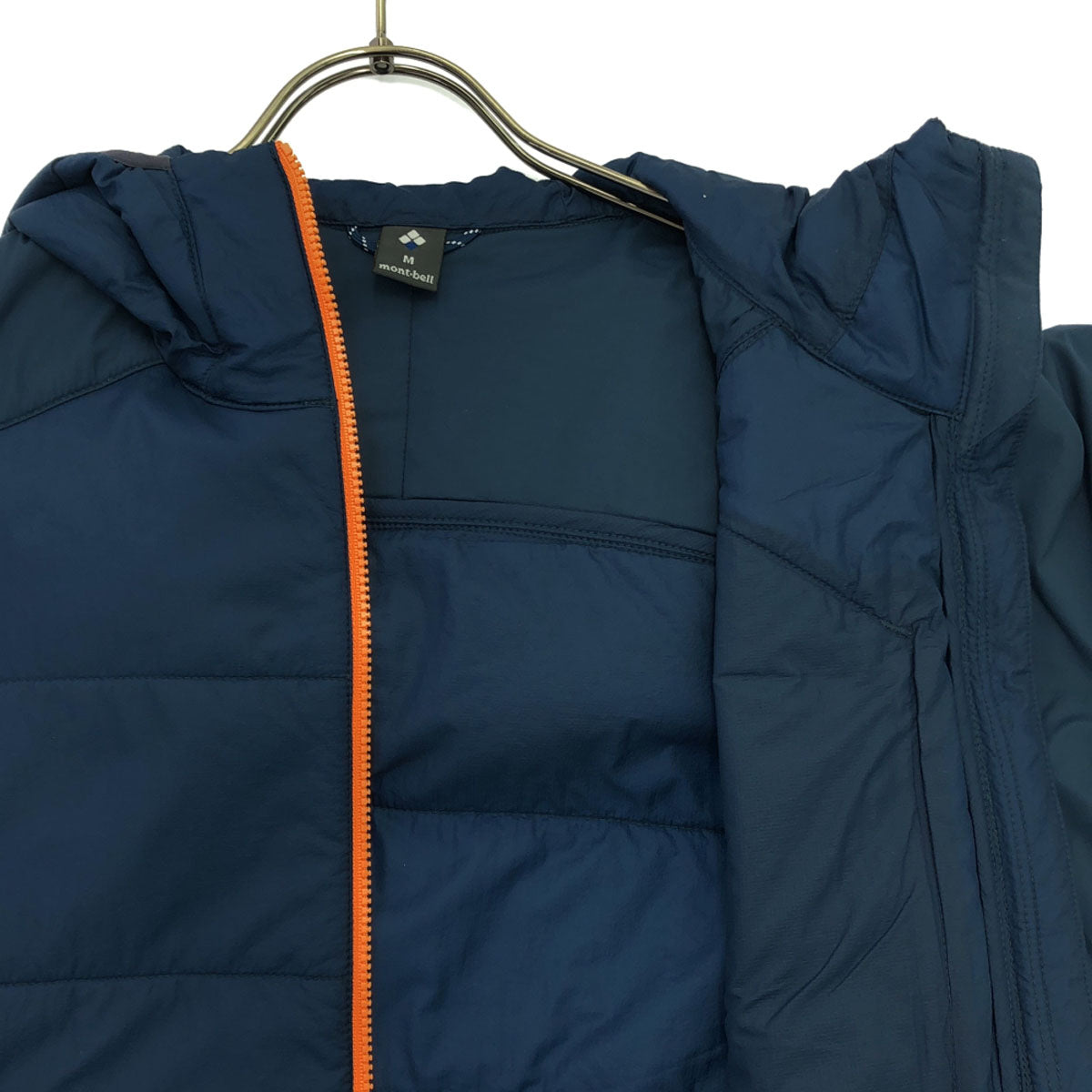 mont-bell モンベル ロゴ刺繍 フード付き 中綿ジャケット M ブルー アウトドア 1101538 メンズ