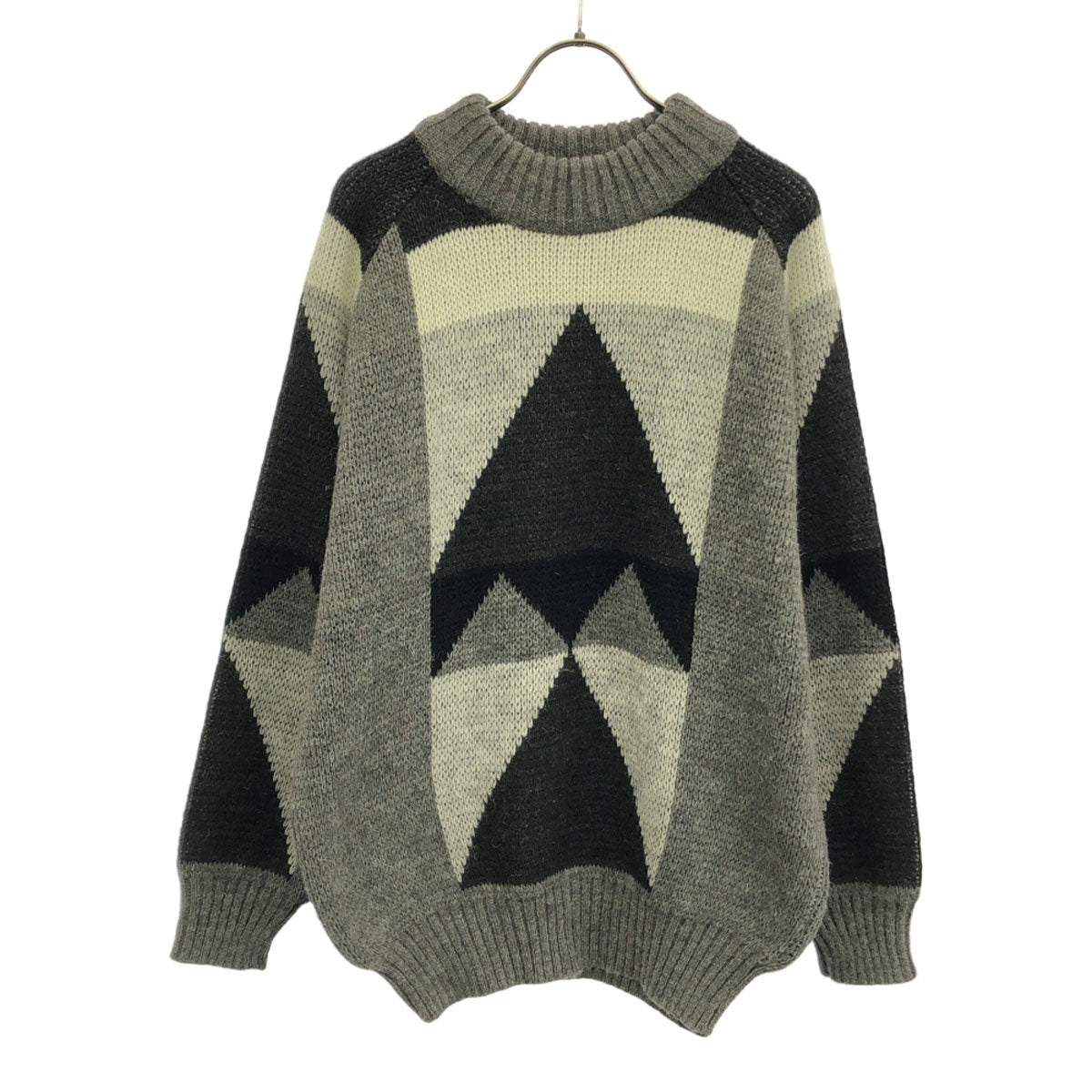 Valentino Garavani ヴァレンティノガラヴァーニ 90s イタリア製 オールド 幾何学 長袖 ニット M グレー系 セーター メンズ