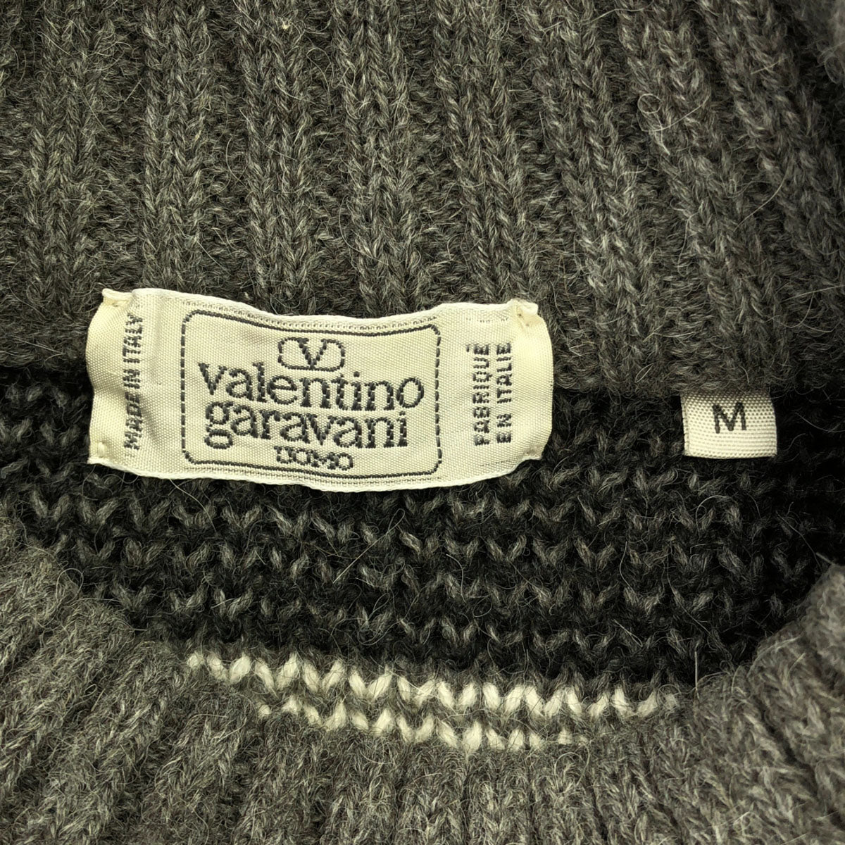 Valentino Garavani ヴァレンティノガラヴァーニ 90s イタリア製 オールド 幾何学 長袖 ニット M グレー系 セーター メンズ