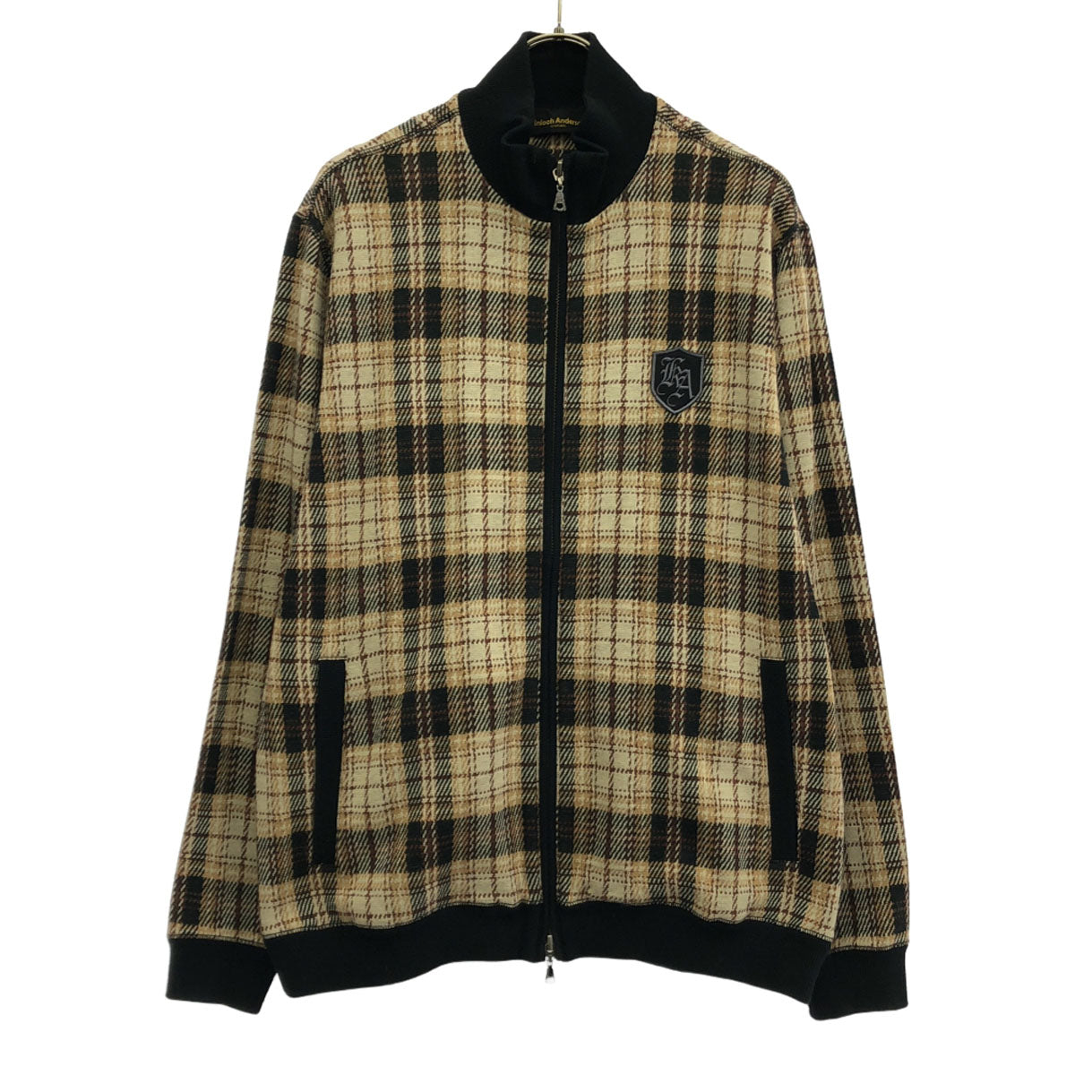 Kinloch Anderson キンロックアンダーソン チェック柄 ワッペン ノーカラージャケット M ベージュ系 メンズ
