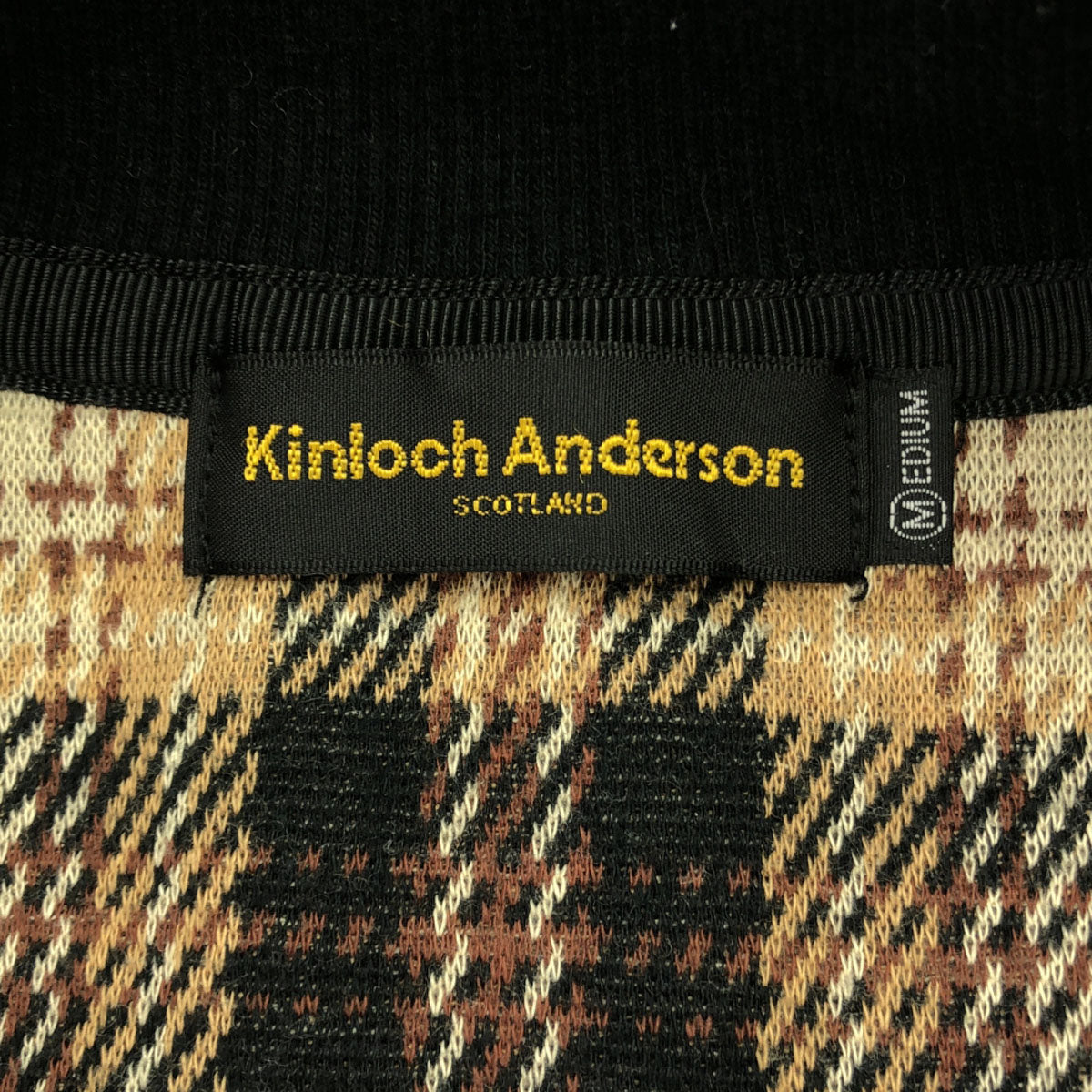 Kinloch Anderson キンロックアンダーソン チェック柄 ワッペン ノーカラージャケット M ベージュ系 メンズ