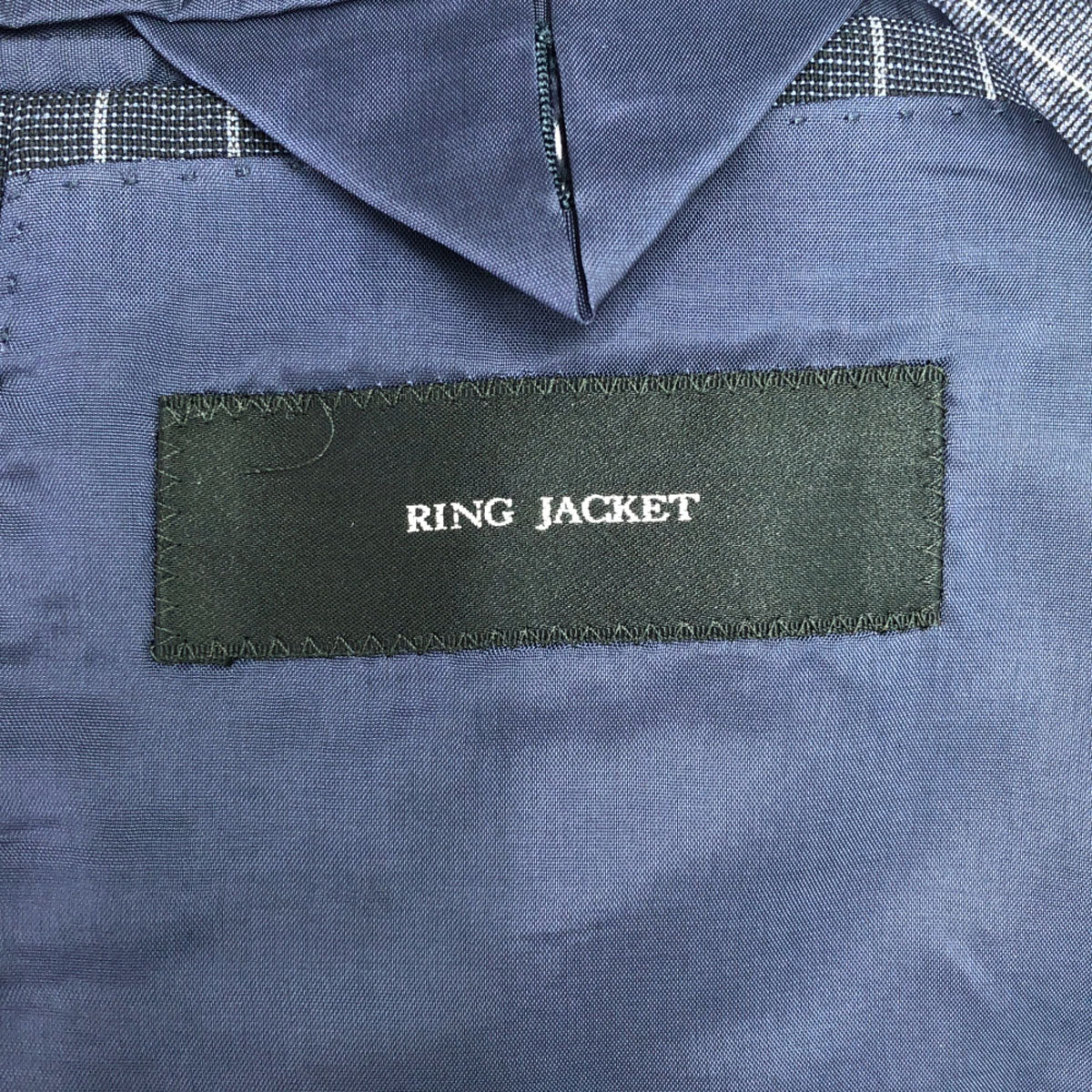 RING JACKET リングジャケット 日本製 ウールブレンド ストライプ柄 テーラードジャケット 46 ネイビー メンズ