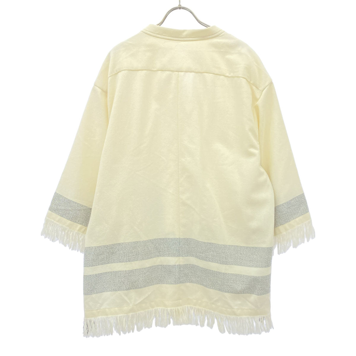 BLAMINK ブラミンク 日本製 ウールブレンド ロゴ刺? 7分袖 フリンジ使い チュニック 36 ホワイト系 レディース