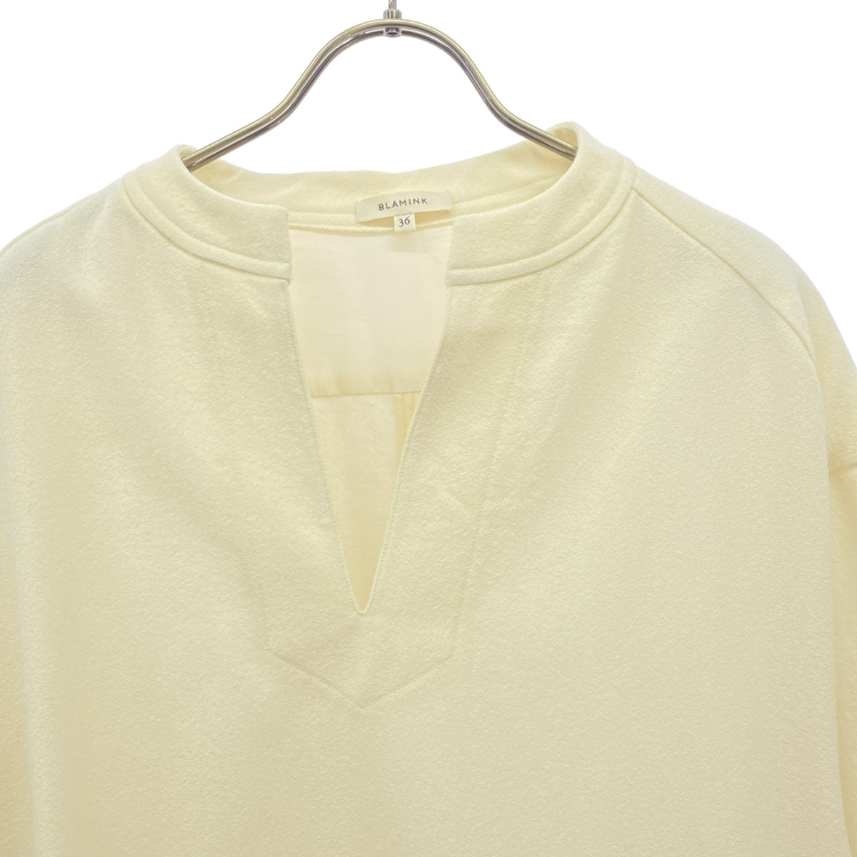 BLAMINK ブラミンク 日本製 ウールブレンド ロゴ刺? 7分袖 フリンジ使い チュニック 36 ホワイト系 レディース