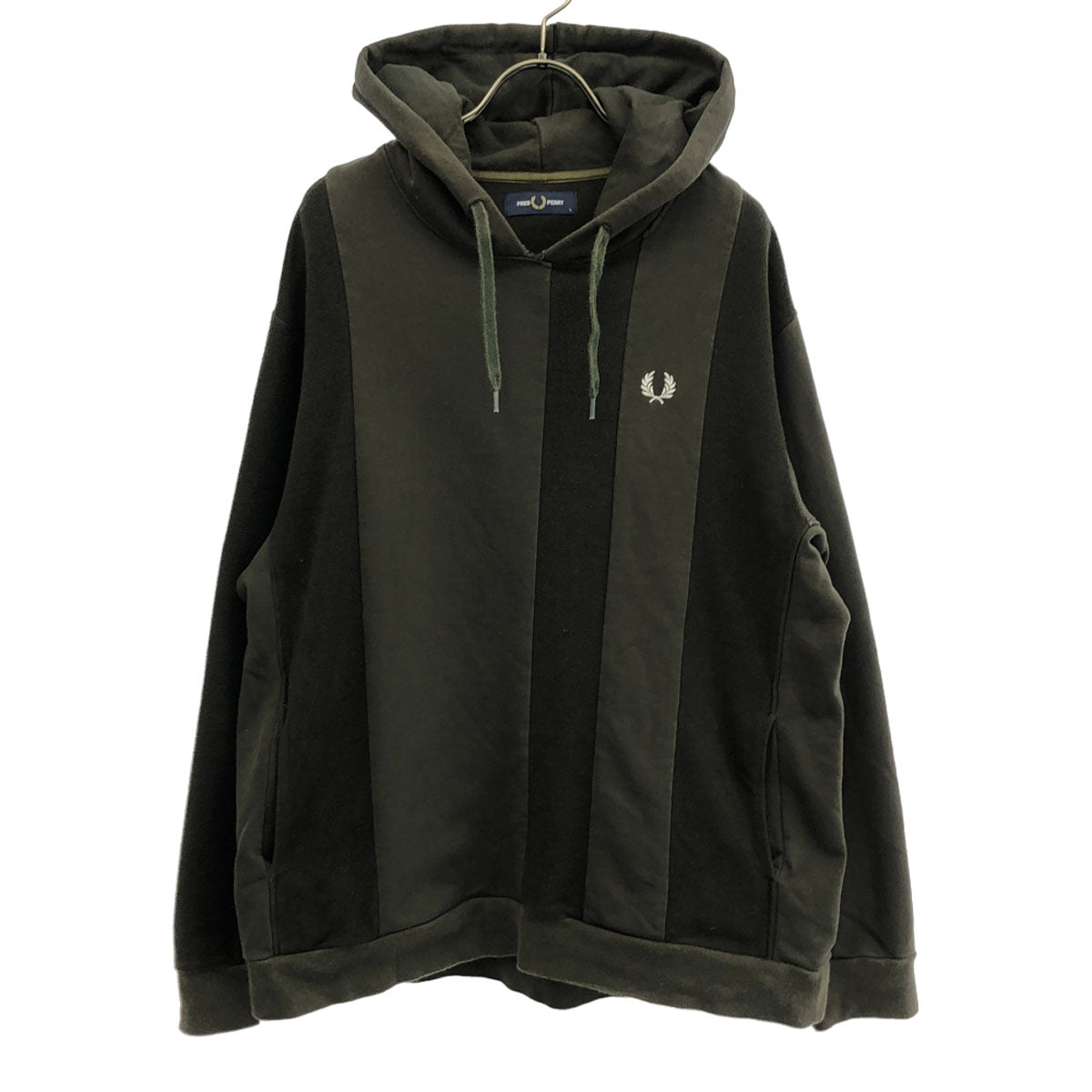 FRED PERRY フレッドペリー 日本製 ロゴ刺繍 長袖 スウェットパーカー L カーキ メンズ