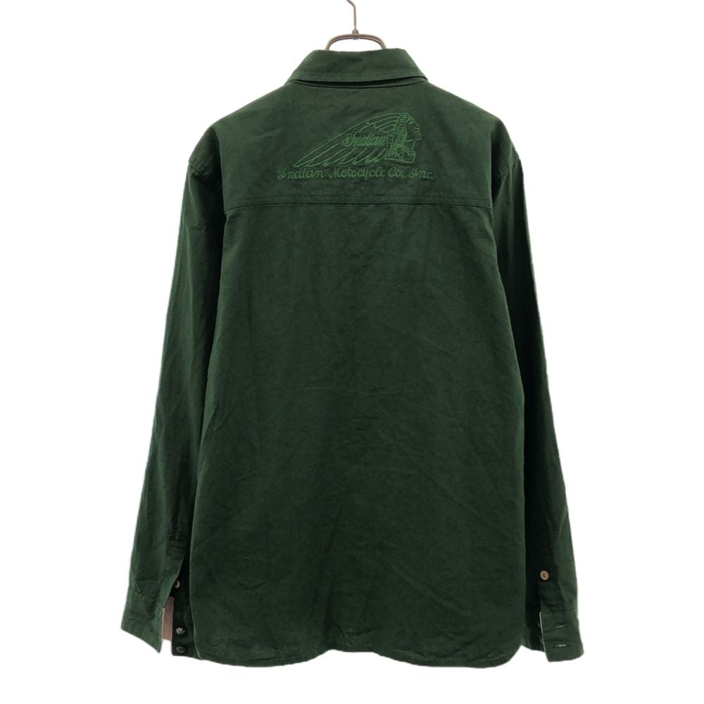 Indian インディアン リネンブレンド 長袖 ウエスタンシャツ L カーキ メンズ