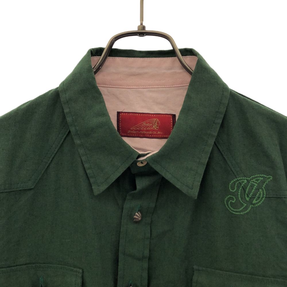 Indian インディアン リネンブレンド 長袖 ウエスタンシャツ L カーキ メンズ