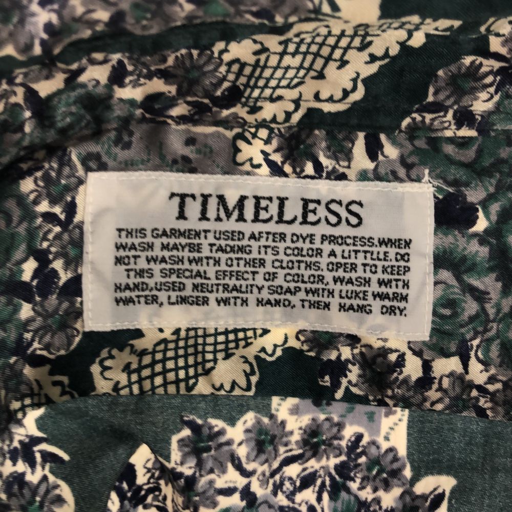 TIMLESS タイムレス 総柄 長袖 ナイロン シャツ M グリーン系 メンズ