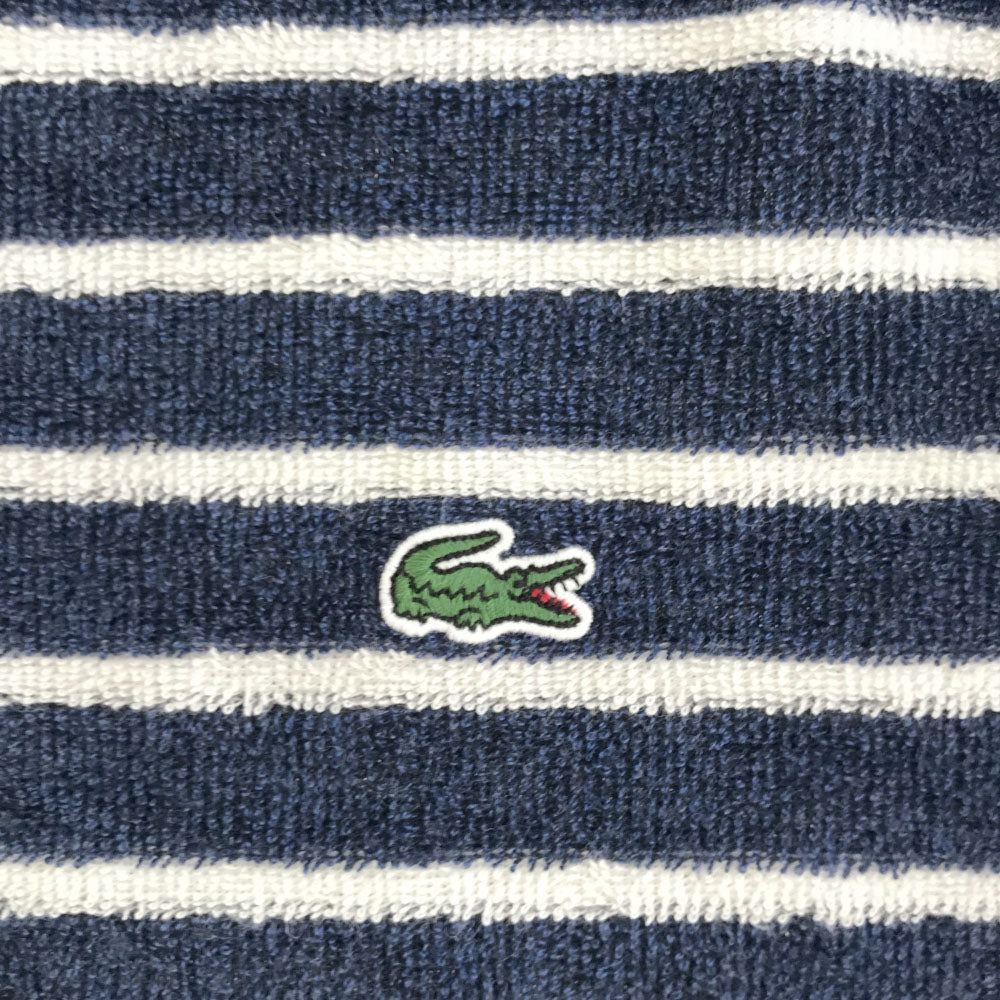 ラコステ ボーダー ロゴ刺繍 長袖 パイル地 ミニワンピース 38 ホワイト×ネイビー LACOSTE レディース