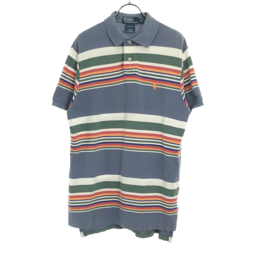 ポロバイラルフローレン ボーダー 半袖 ポロシャツ L ブルー系 Polo by Ralph Lauren 鹿の子 メンズ