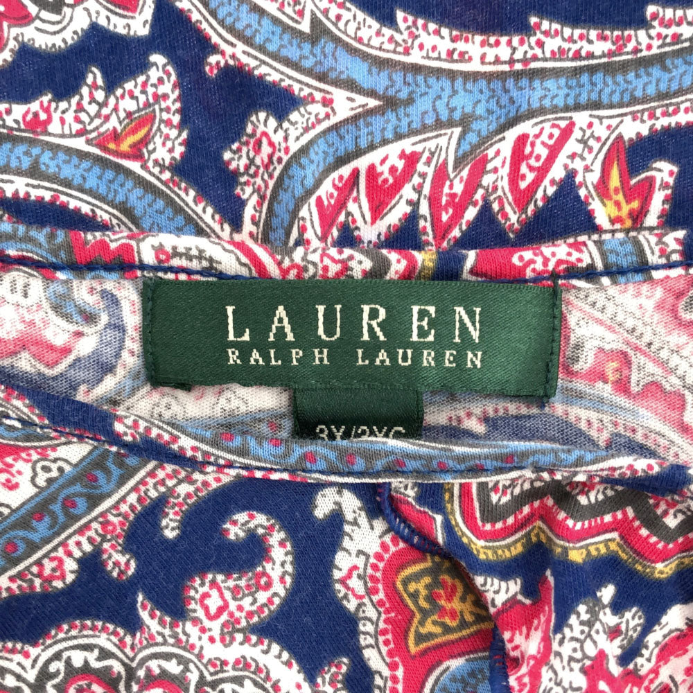 ローレンラルフローレン ペイズリー柄 ノースリーブ フリル ブラウス 3X ブルー系×ピンク LAUREN RALPH LAUREN レディース