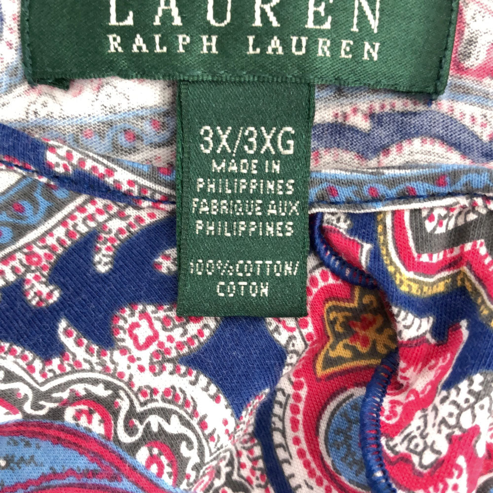 ローレンラルフローレン ペイズリー柄 ノースリーブ フリル ブラウス 3X ブルー系×ピンク LAUREN RALPH LAUREN レディース