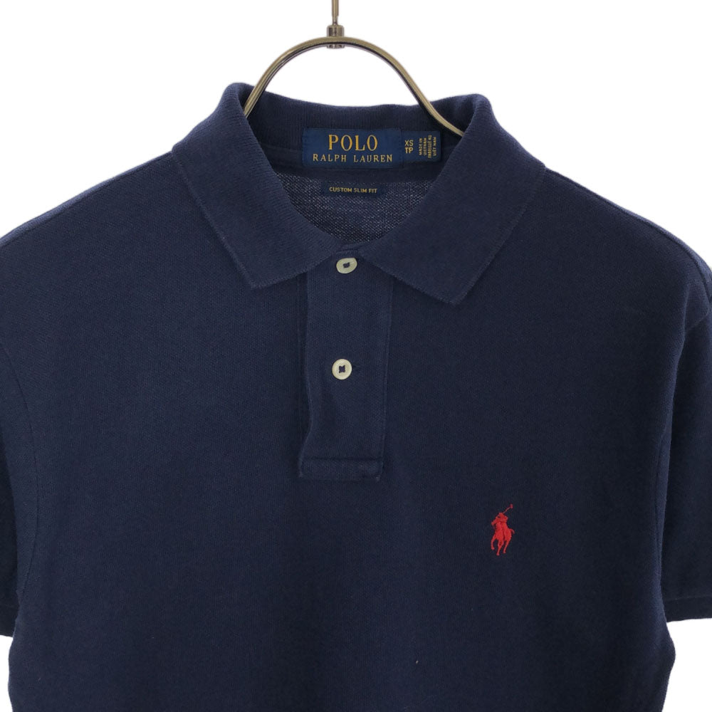 ポロラルフローレン ロゴ刺繍 半袖 ポロシャツ XS ネイビー POLO RALPH LAUREN 鹿の子地 メンズ