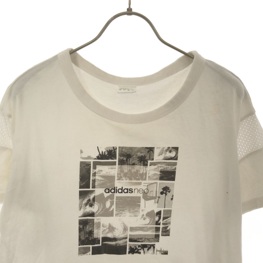 アディダス ネオ プリント 半袖 フォト Tシャツ L ホワイト adidas NEO メッシュ レディース