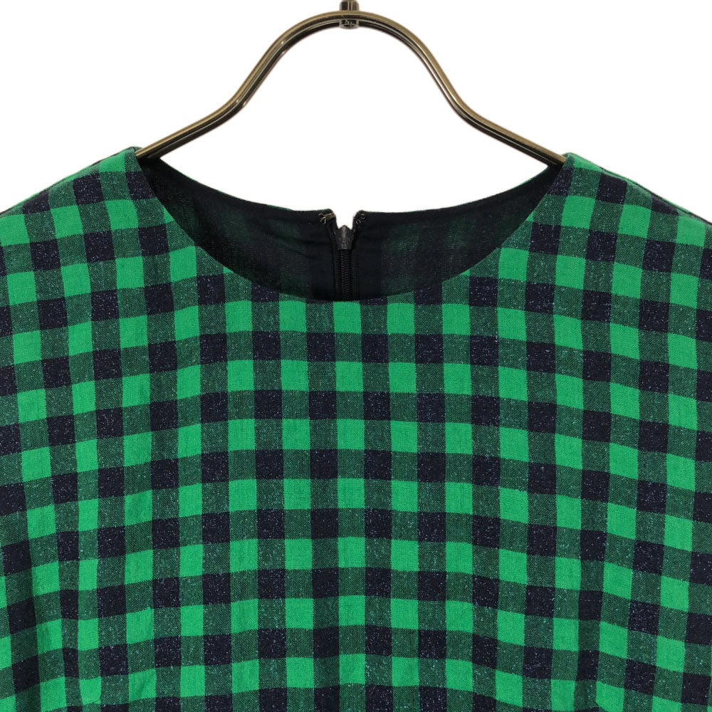 未使用 GRACE CLASS グレースクラス リネンブレンド チェック ノースリーブ カットソー 38 グリーン×ブルー フリル レディース