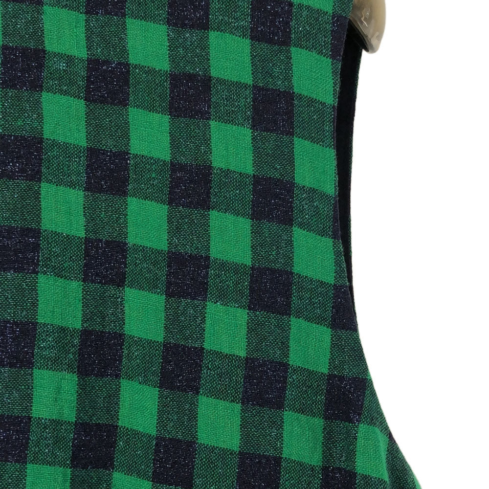 未使用 GRACE CLASS グレースクラス リネンブレンド チェック ノースリーブ カットソー 38 グリーン×ブルー フリル レディース