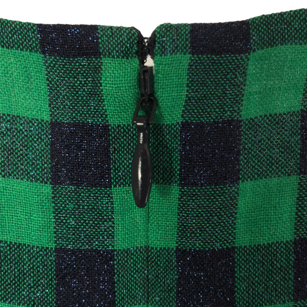 未使用 GRACE CLASS グレースクラス リネンブレンド チェック ノースリーブ カットソー 38 グリーン×ブルー フリル レディース