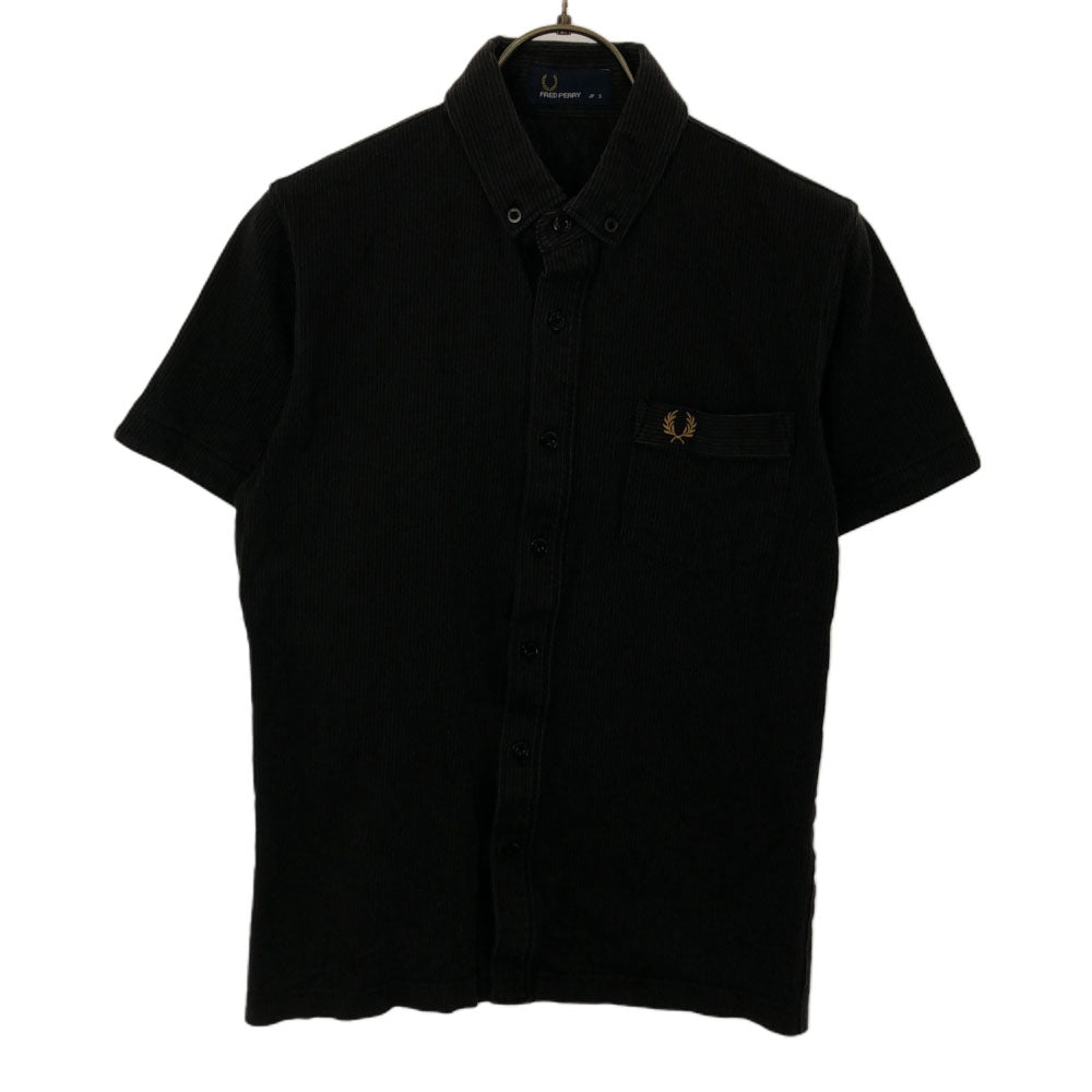 フレッドペリー 日本製 ストライプ 半袖 ボタンダウンシャツ S ブラック系 FRED PERRY メンズ