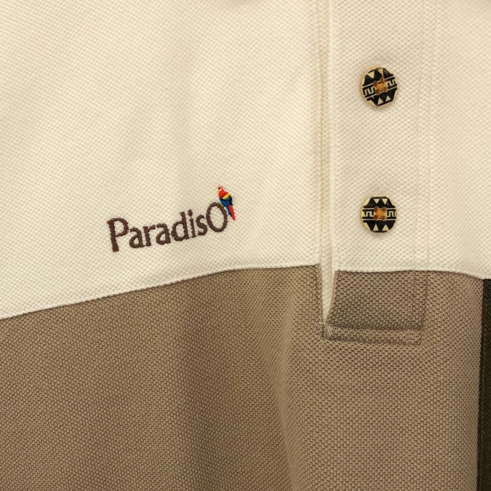 パラディーゾ 日本製 長袖 ポロシャツ L ベージュ系 Paradiso 鹿の子地 メンズ